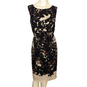 Donna Ricco sleeveless ruffled front brown floral summer empire‎ waist dress 12